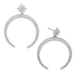 Rhodium Plated Star CZ and Crescent Drop Fashion Earrings