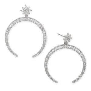 Rhodium Plated Star CZ and Crescent Drop Fashion Earrings