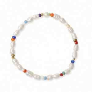 Rainbow Seed Bead and Cultured Freshwater Pearl Stretch Bracelet
