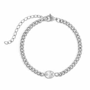6.5 + 2 Stainless Steel CZ Curb Chain Bracelet