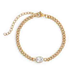 6.5 + 2 18 Karat Gold PVD Stainless Steel CZ Curb Chain Bracelet