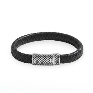 Stainless Steel and Braided Leather Magnetic Clasp Men's Bracelet