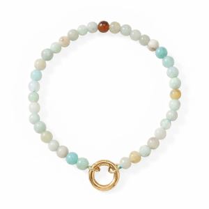 7 18 Karat Gold PVD Stainless Steel Amazonite Inverted Hinge Bracelet