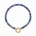 7 18 Karat Gold PVD Stainless Steel Sodalite Inverted Hinge Bracelet