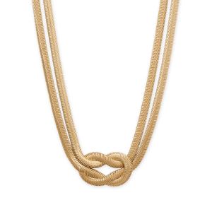 15 + 3 Gold Tone Knotted Oval Snake Chain Fashion Necklace
