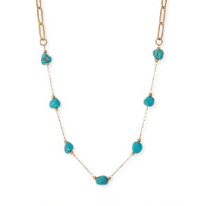 16 + 2 18 Karat Gold PVD Stainless Steel Turquoise Station Paperclip Chain Necklace