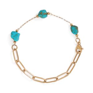 7 18 Karat Gold PVD Stainless Steel Turquoise Station Bracelet