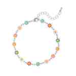 9 + 2 Silver Tone Multicolor Enamel Flower Fashion Anklet