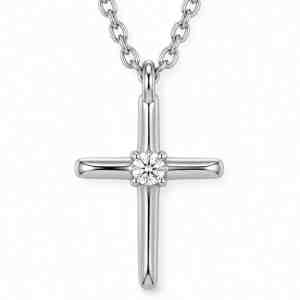 Lab-Grown Diamond Cross Pendant Necklace, 0.035 ct, Rhodium-Plated Sterling Silver