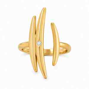 Gold-plated multi-crescent ring with a small round cubic zirconia accent