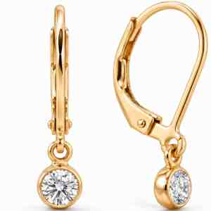 Gold-filled leverback drop earrings with round bezel-set lab-grown diamonds