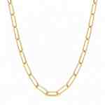 Gold-plated sterling silver paperclip chain necklace with elongated rectangular links on a white background