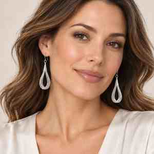 Ten-strand sterling silver loop drop earrings with French wire hooks on a white background.