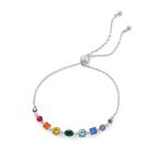 Rhodium Plated Rainbow Bolo Bracelet made with Swarovski Crystals