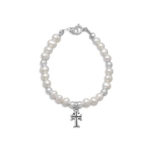 5 Cultured Freshwater Pearl and Oxidized Cross Bracelet