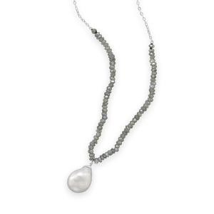 16+2 Labradorite and Baroque Pearl Drop Necklace