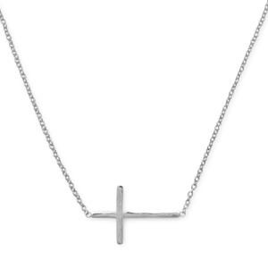16 + 2 Rhodium Plated Polished Sideways Cross Necklace