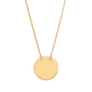 14 Karat Gold Plated Polished Round Engravable Disc Necklace