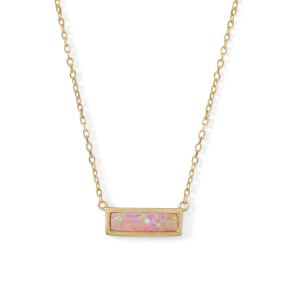 14 Karat Gold Plated Mini Synthetic Pink Opal Bar Necklace