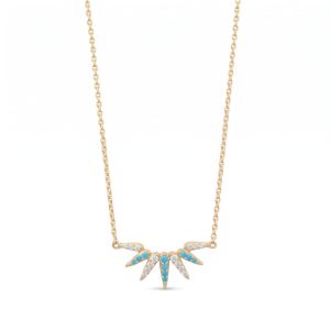 16 + 2 14 Karat Gold Plated Synthetic Turquoise and CZ Spike Necklace
