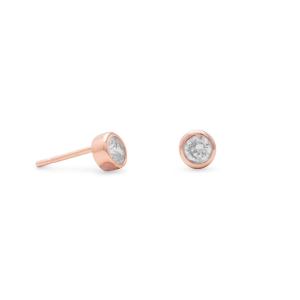 14 Karat Rose Gold Plated Stud Earrings with Bezel Set CZs