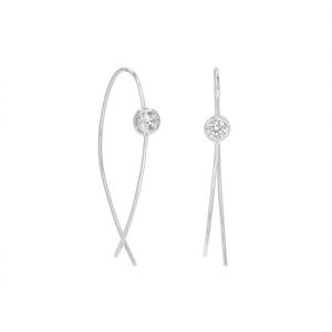 Rhodium Plated Thin Wire with Bezel CZ Earrings