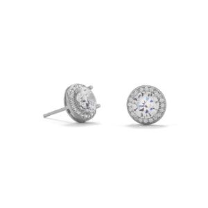 Rhodium Plated Elegant 6.5mm CZ Halo Studs