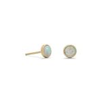 14 Karat Gold Plated Synthetic White Opal Bezel Studs