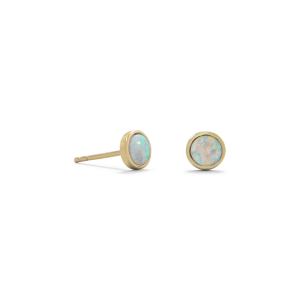 14 Karat Gold Plated Synthetic White Opal Bezel Studs