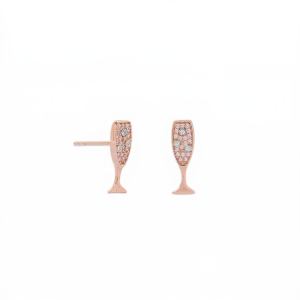 14 Karat Rose Gold Plated CZ Champagne Glass Stud Earrings