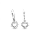 Rhodium Plated Cutout CZ Heart Lever Earrings