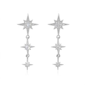 Rhodium Plated CZ Star Drop Earrings