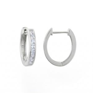 Rhodium Plated CZ Hoop Earrings