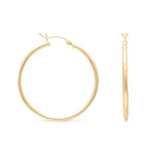 14 Karat Gold Plated 2mm x 40mm Hoop Earrings