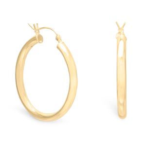 14 Karat Gold Plated 3mm x 35mm Hoop Earrings