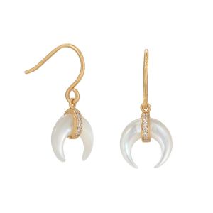 Mother of Pearl and CZ Crescent Gold Plate Earrings