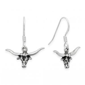 Oxidized Western Steer Charm Drop Earrings