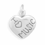 Oxidized I Love Music Heart Charm