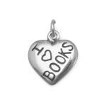 Oxidized I Love BOOKS Heart Charm