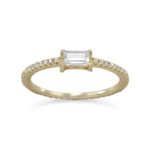 14 Karat Gold Plated Rectangle CZ Ring