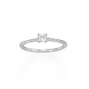 Rhodium Plated 4mm Solitaire CZ Ring with CZ Band