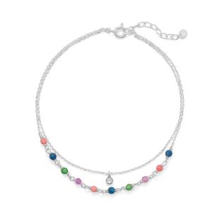 9 + 1 Multicolor Jade and CZ Double Strand Anklet