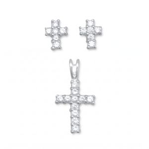 CZ Cross Earrings/Pendant Set