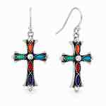 Oxidized Sterling Silver Turquoise, Coral & Lapis Cross Earrings