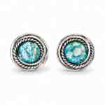 Pair of round Roman glass stud earrings with sterling silver rope-edge settings