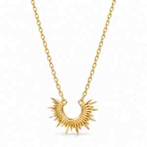 Gold-plated sterling silver necklace with a small open-center sunburst pendant and radiating pointed rays