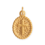 18 Karat Gold PVD Stainless Steel Oval Cross Medallion Charm