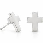 Pair of polished sterling silver cross stud earrings with a simple smooth cross design.