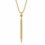 Gold-tone spike pendant necklace with a vertical row of small diamond accents on a box chain.